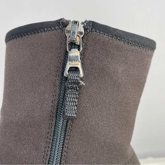 PRADA Donna brown microfiber pointed toe kitten heel ankle boots size 5.5 - Picture 6 of 16